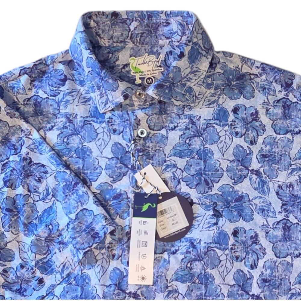 Tailorbyrd Vintage Hibiscus Performance Golf Polo sz medium Spread Collar NWT